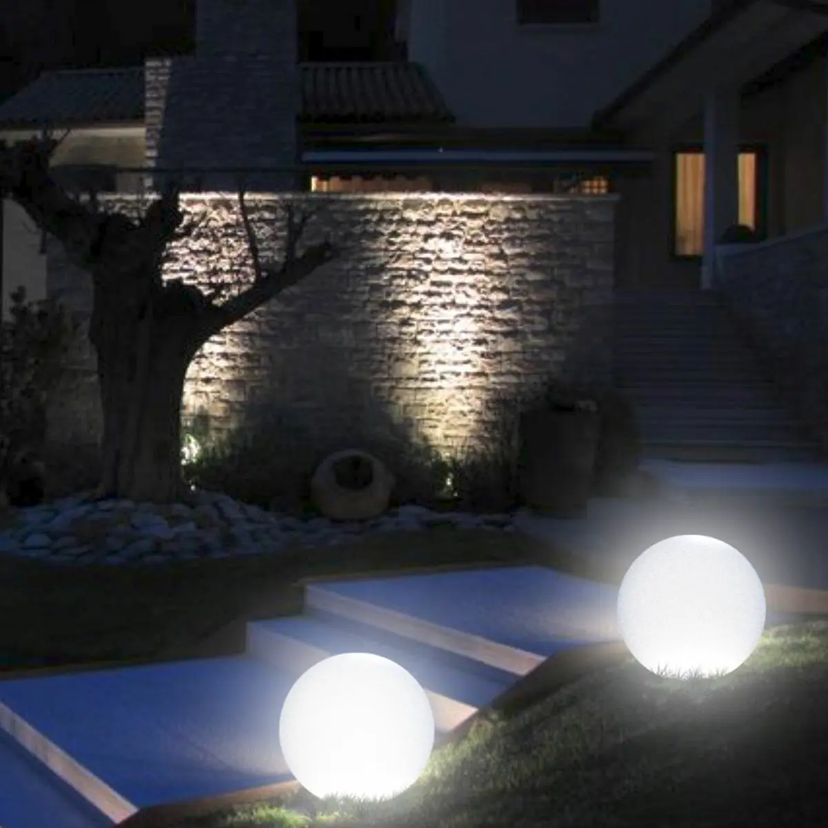 Sfera luminosa da giardino Arkema SF400 in resina LLDPE con pannello fotovoltaico 40 cm - Image 5